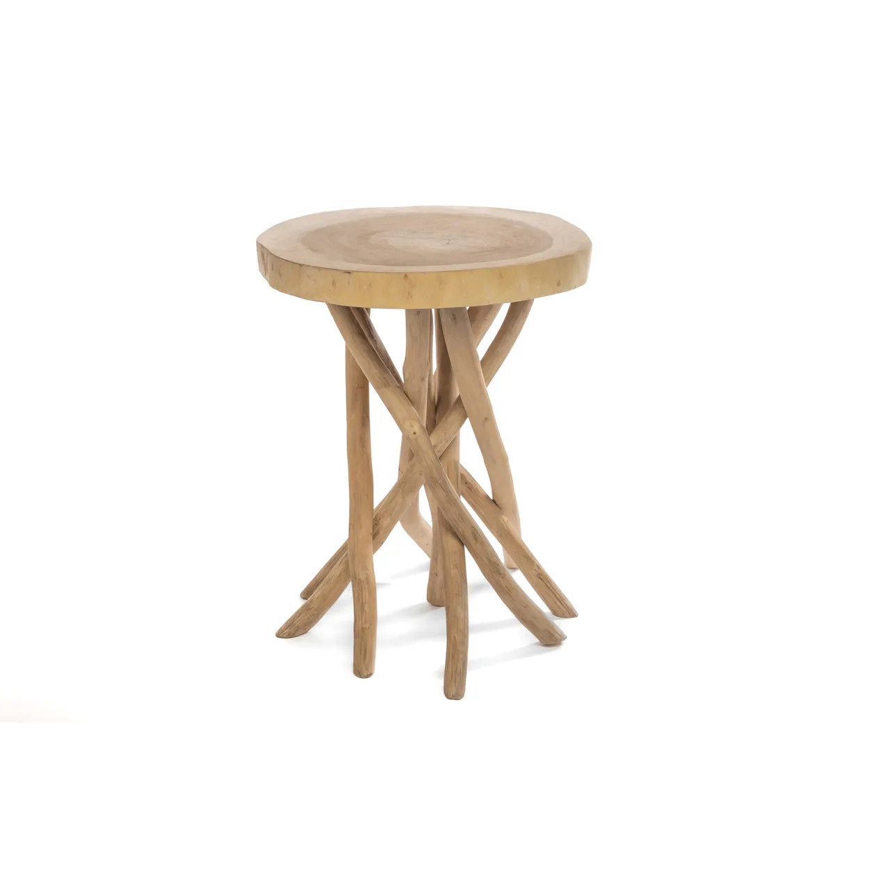 Wooden side table on a white background