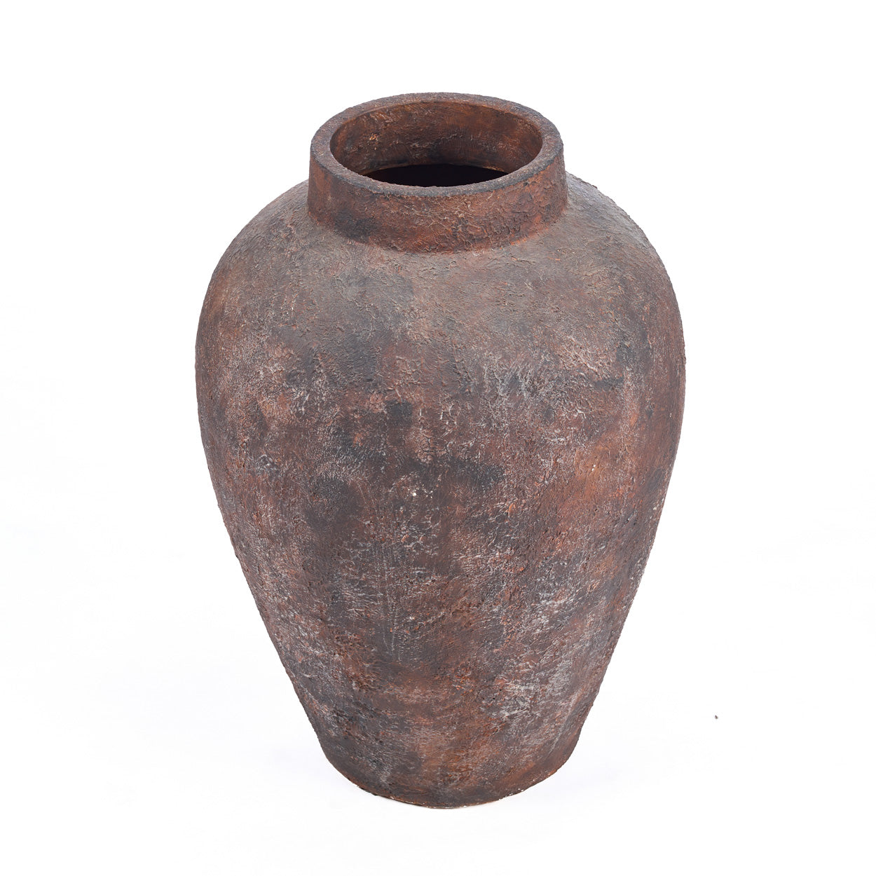 Rustic burgundy vase on a white background