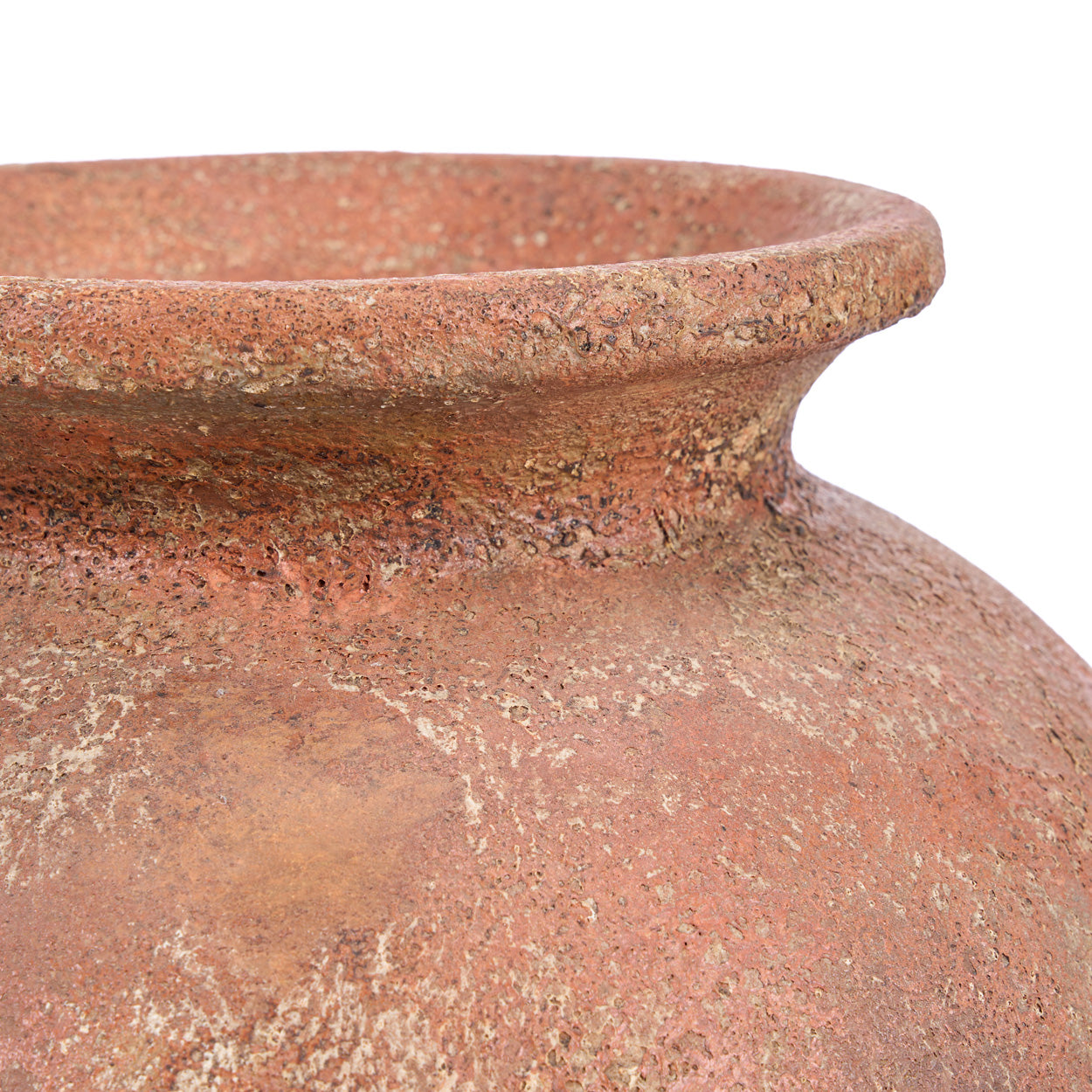 Close-up of a terracotta vase with a white background