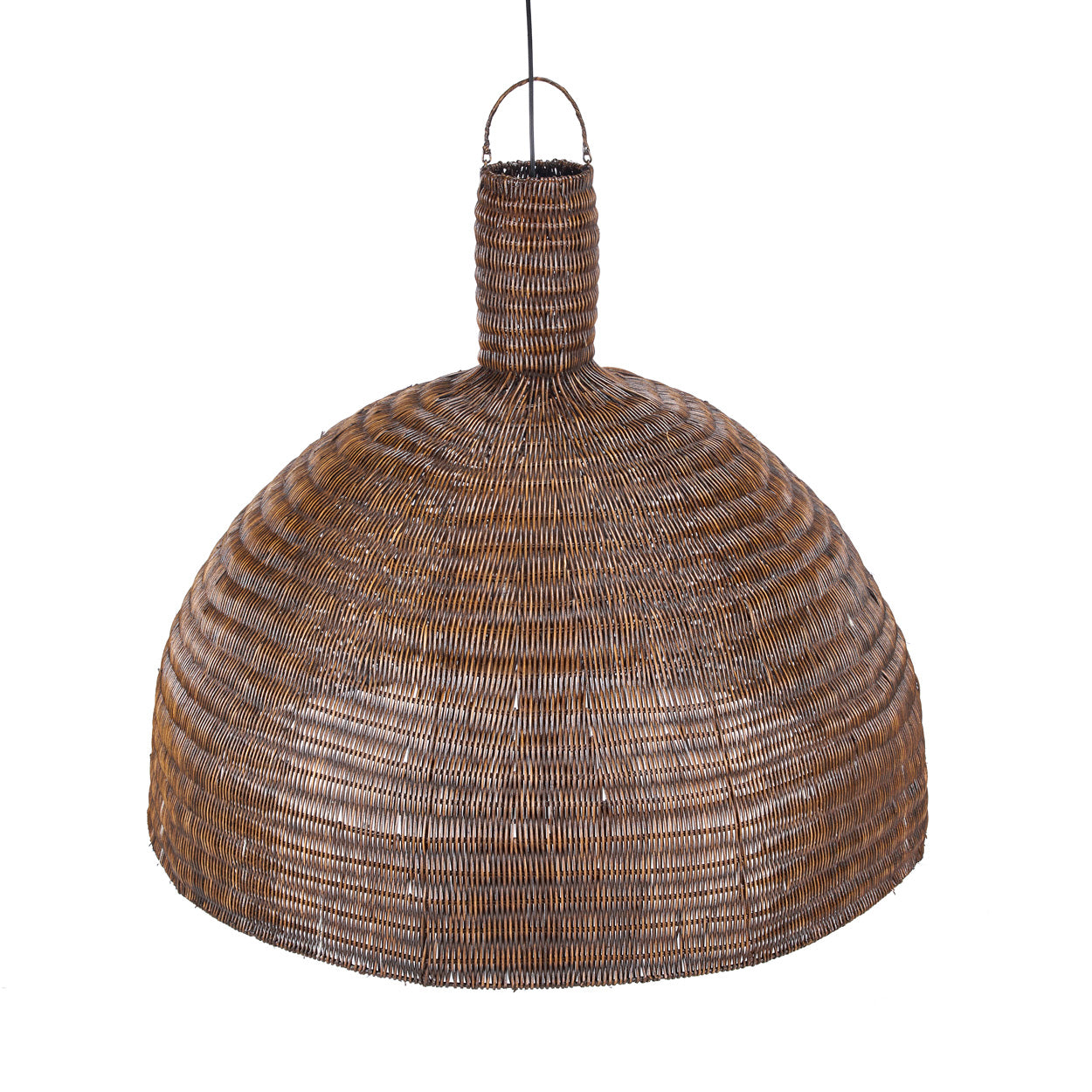 The Dome Pendant - dark walnut from rattan on a white background