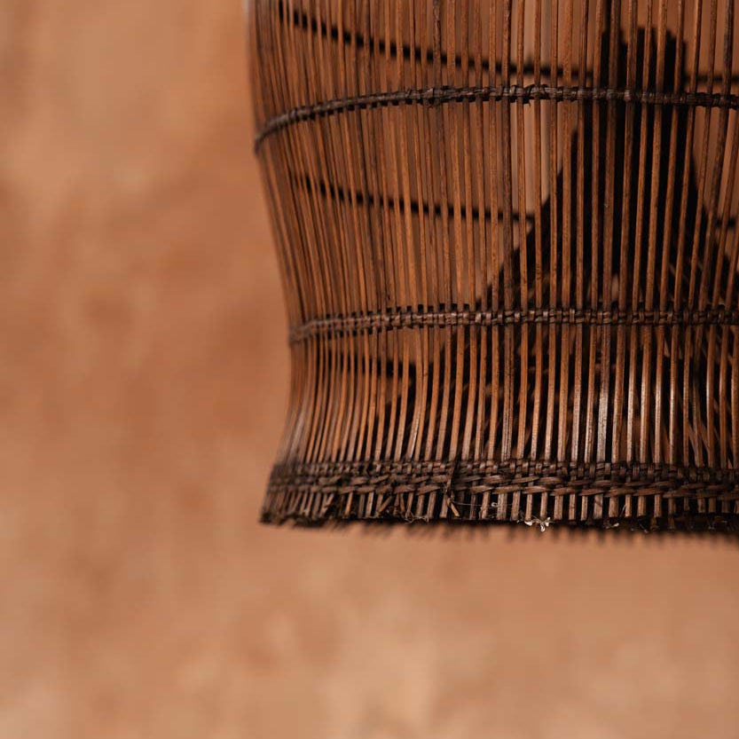 The Woven Bell Pendant - Dark Walnut Interior Close View