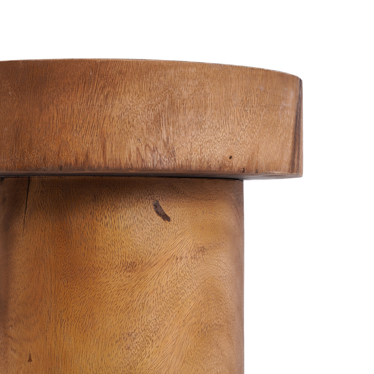 Close-up of a wooden side table in natural colour on a white background