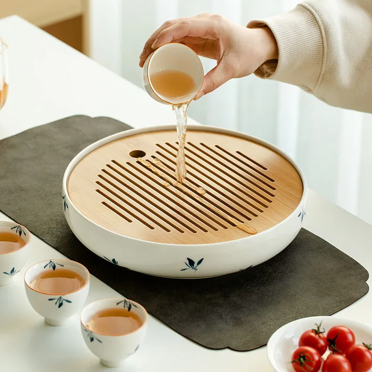 Vassoio da tè in ceramica pura dipinta a mano