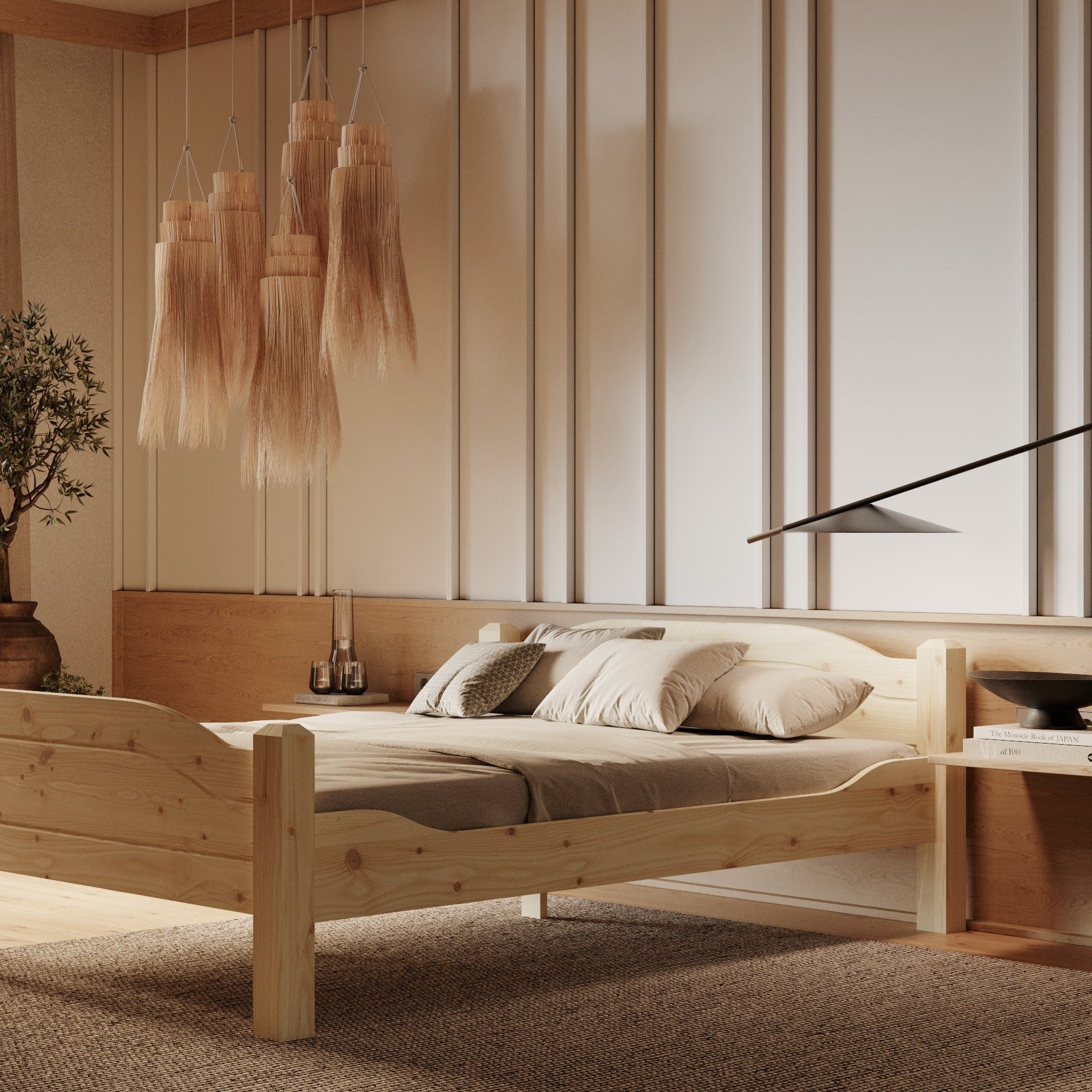 LIVA Wooden Bed Lacquered Pine Interior