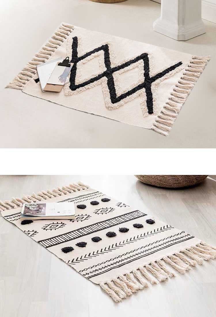 Linen rug with a handmade pattern