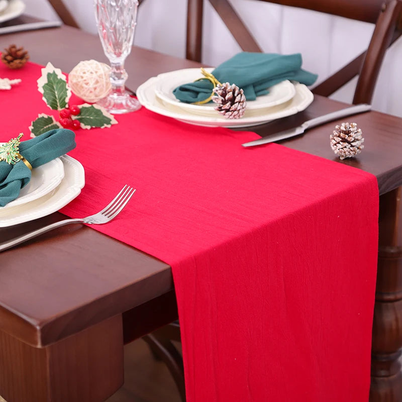 Runner da tavola bianco in tessuto di cotone