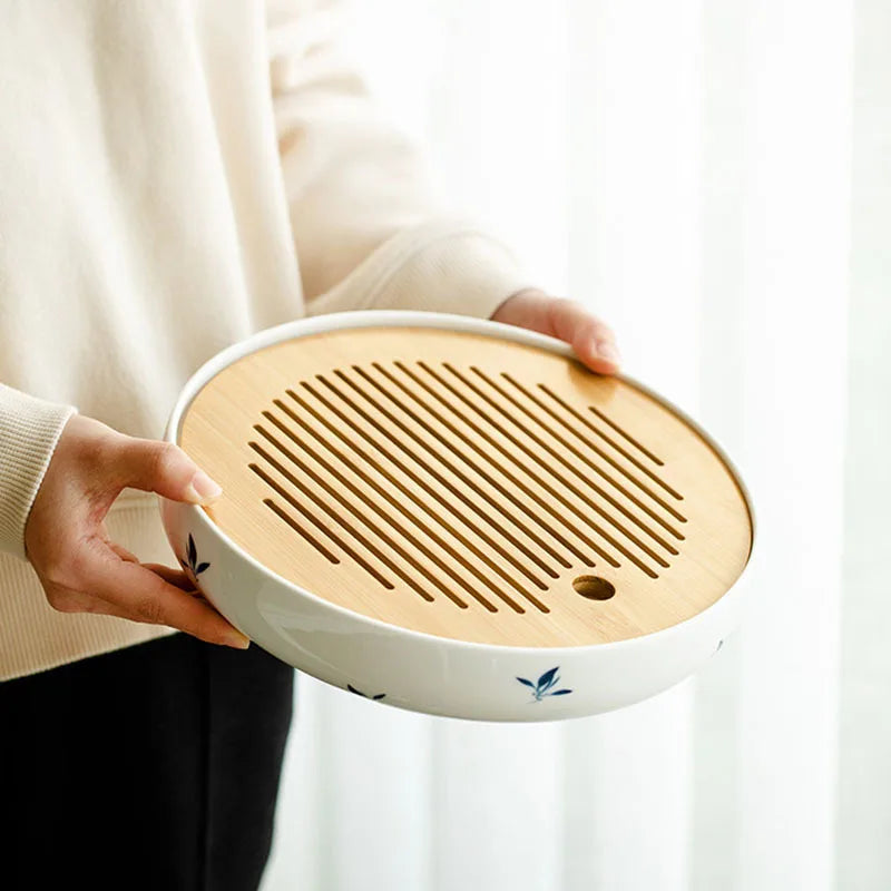 Vassoio da tè in ceramica pura dipinta a mano