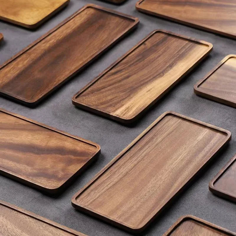 Vassoio rettangolare in legno di noce per il tè
