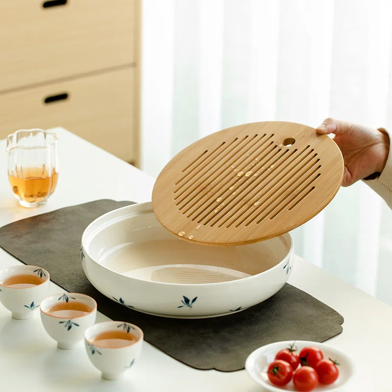 Vassoio da tè in ceramica pura dipinta a mano