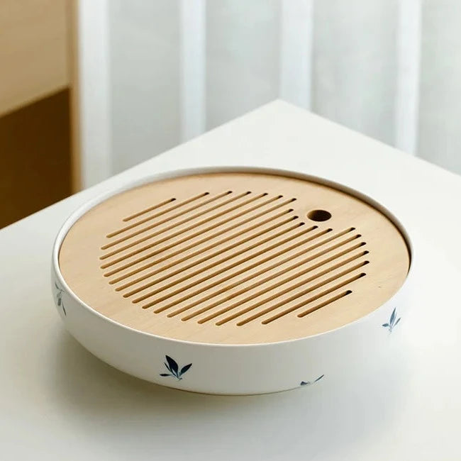 Vassoio da tè in ceramica pura dipinta a mano