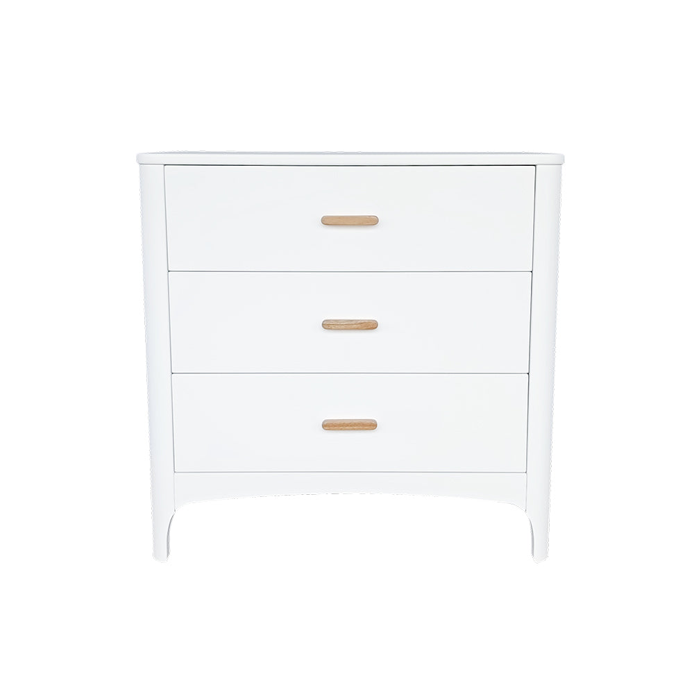 NEREE Chest of Drawers - Neige with three drawers and wooden handles on a white background