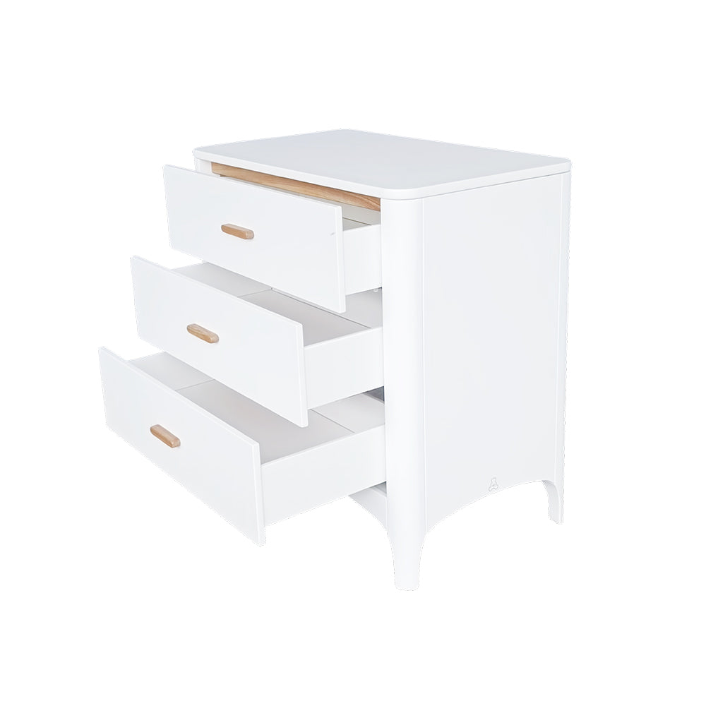 NEREE Chest of Drawers - Neige with three drawers on a white background