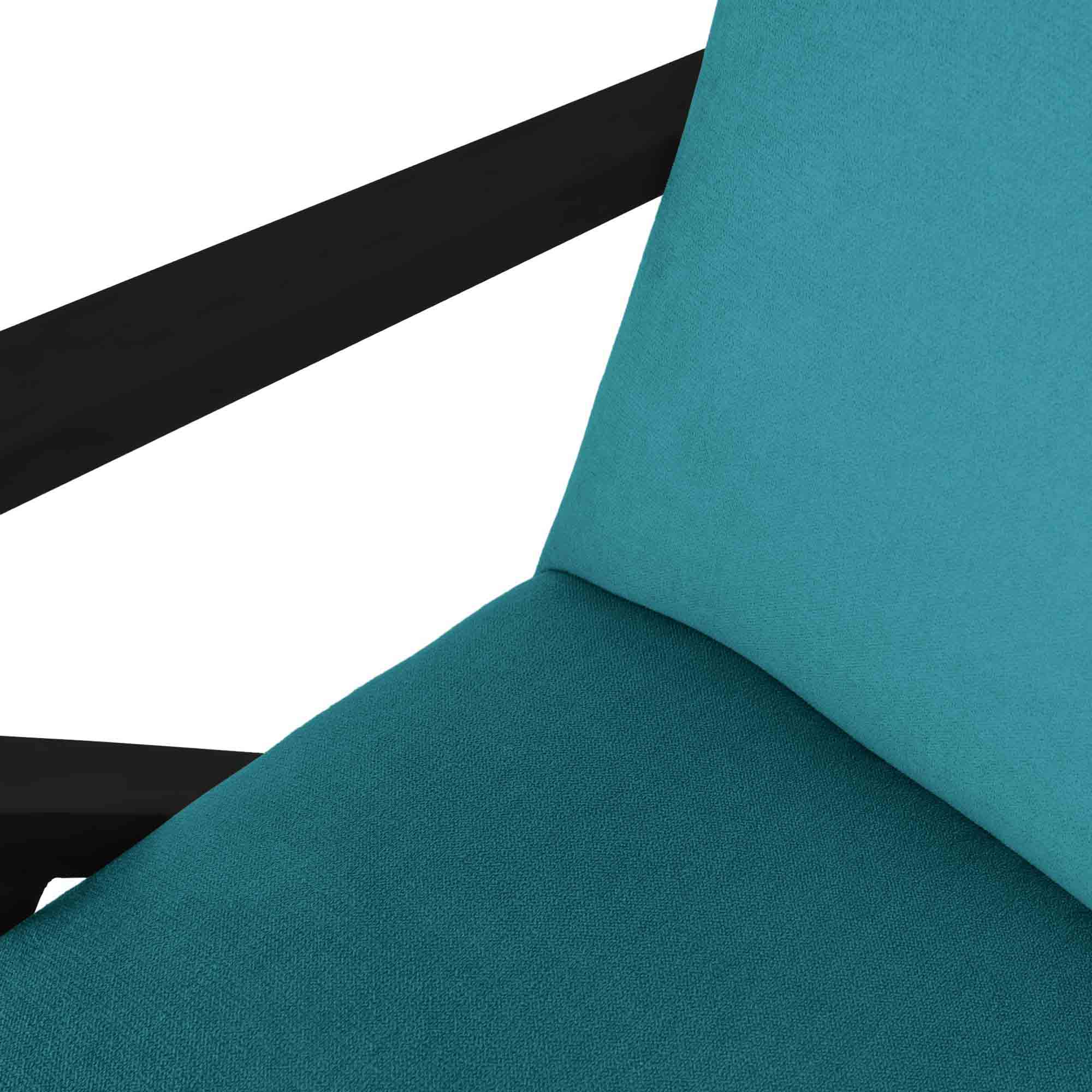 Rocking Chair, Beech Wood Frame, Black Lacquered blue fabric, closer detail view