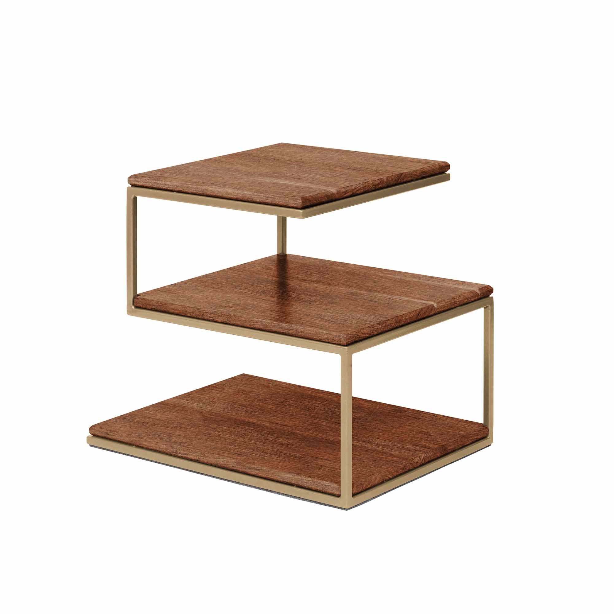 Layer Table, Beech Wood, Walnut Colour yellow frame, half-side view