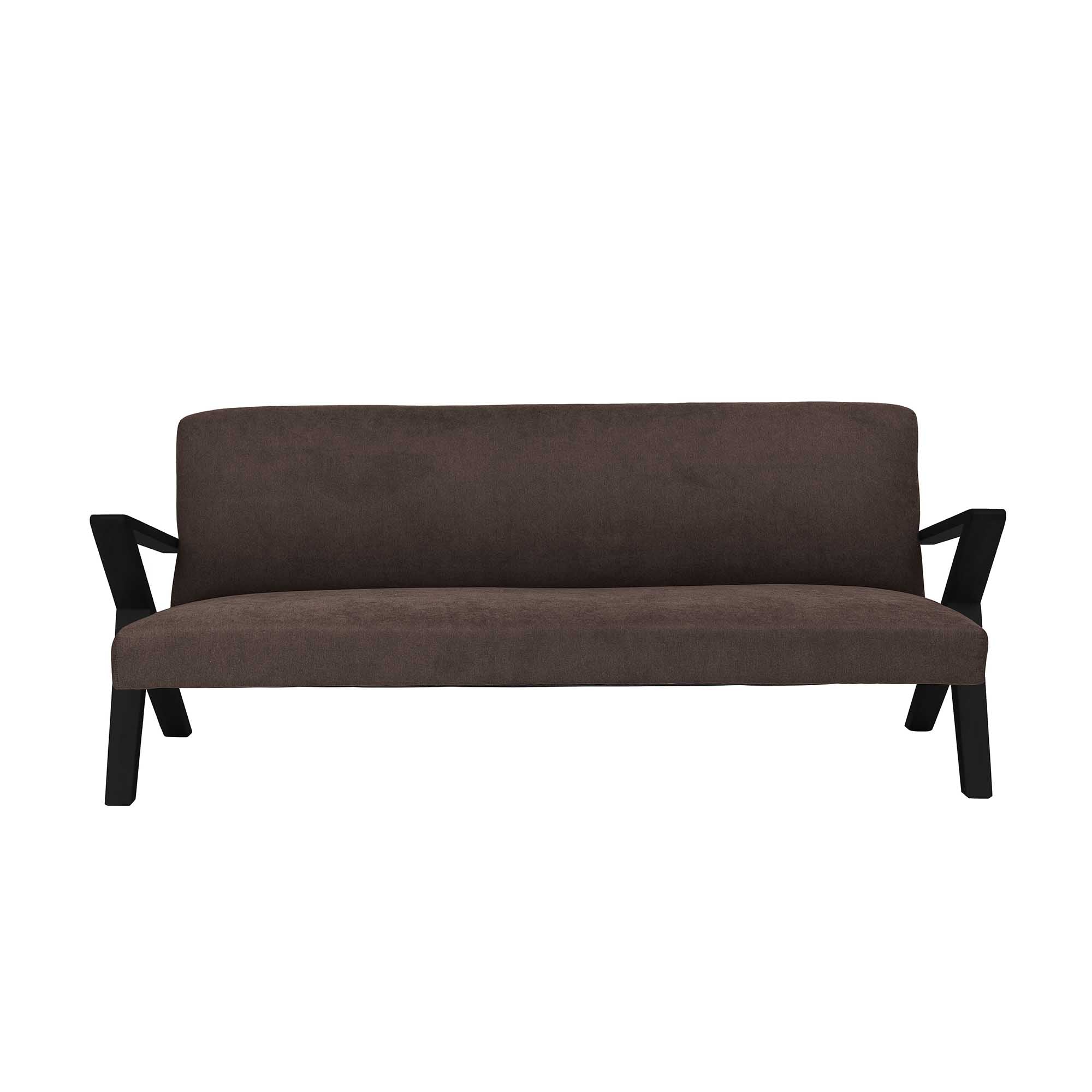 4-seater Sofa Beech Wood Frame, Black Lacquered grey fabric, front view