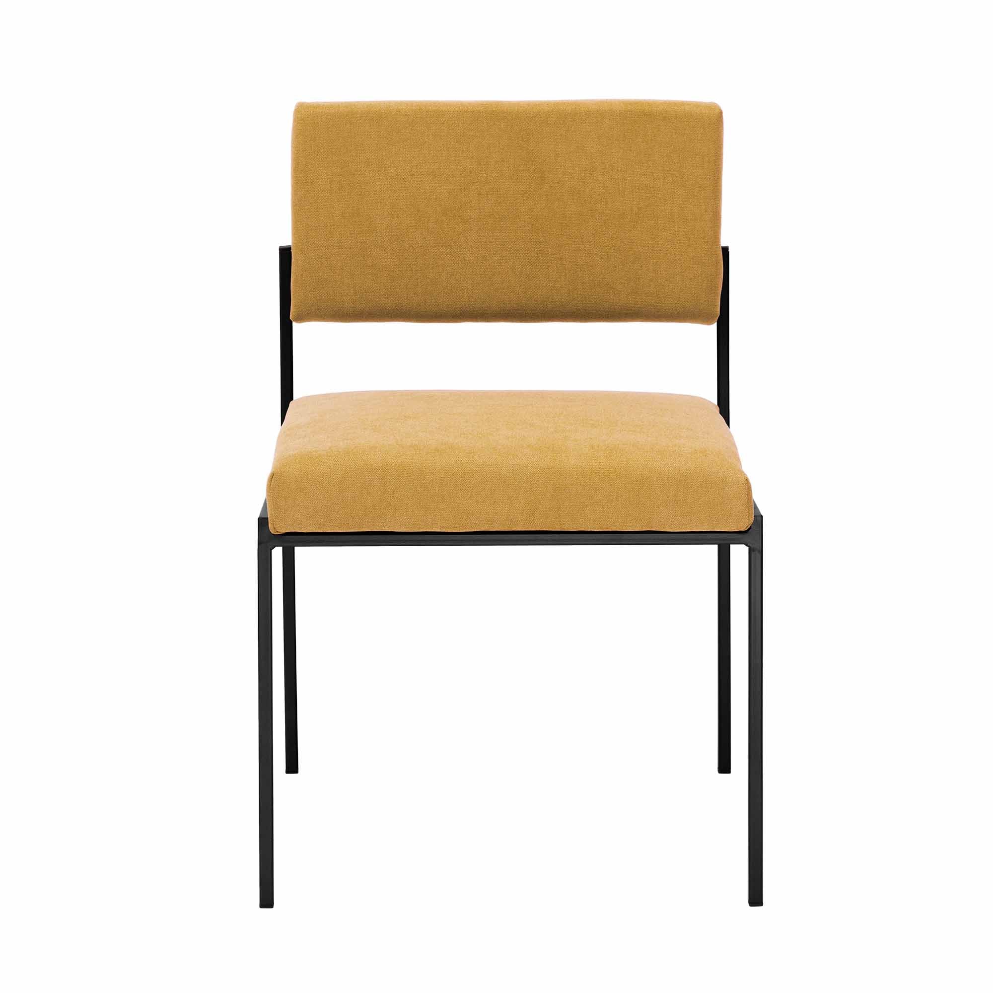 Chair, Powder-Coated Steel Frame, front view yellow fabric, black frame