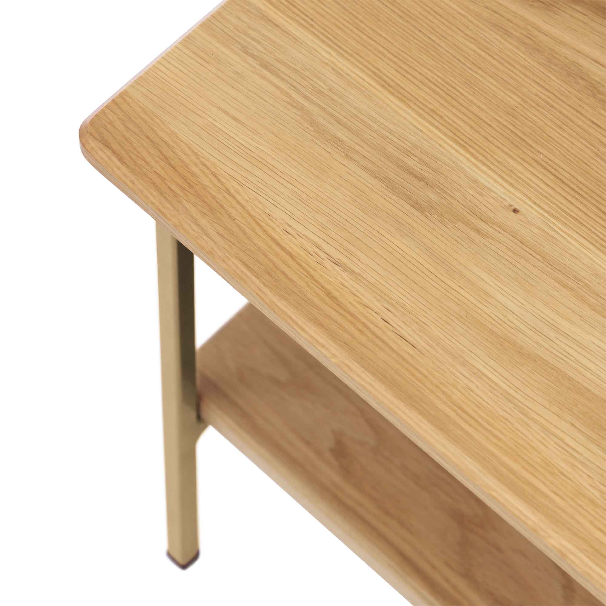 Living Room Table, Oak Wood, Natural Colour yellow frame, top detail view