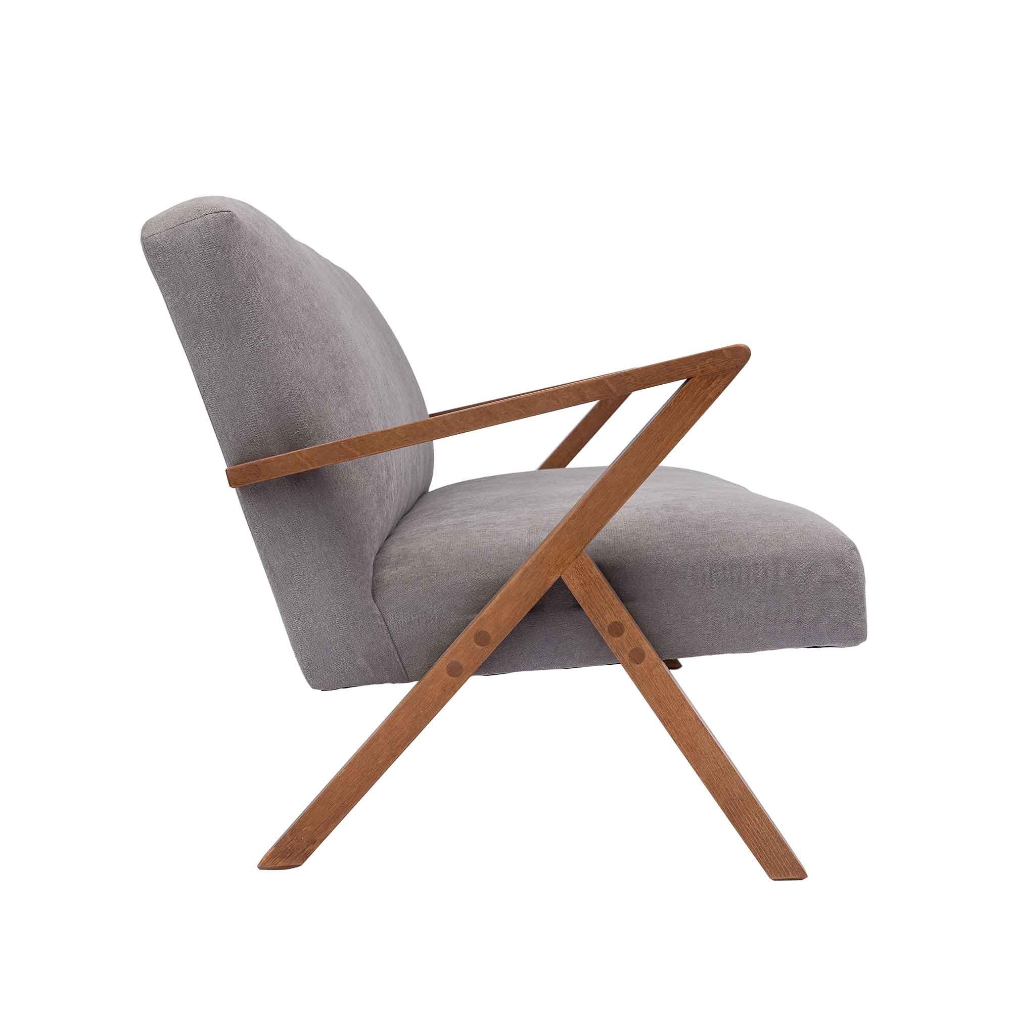 4-seater Sofa Beech Wood Frame, Walnut Colour grey fabric, side view