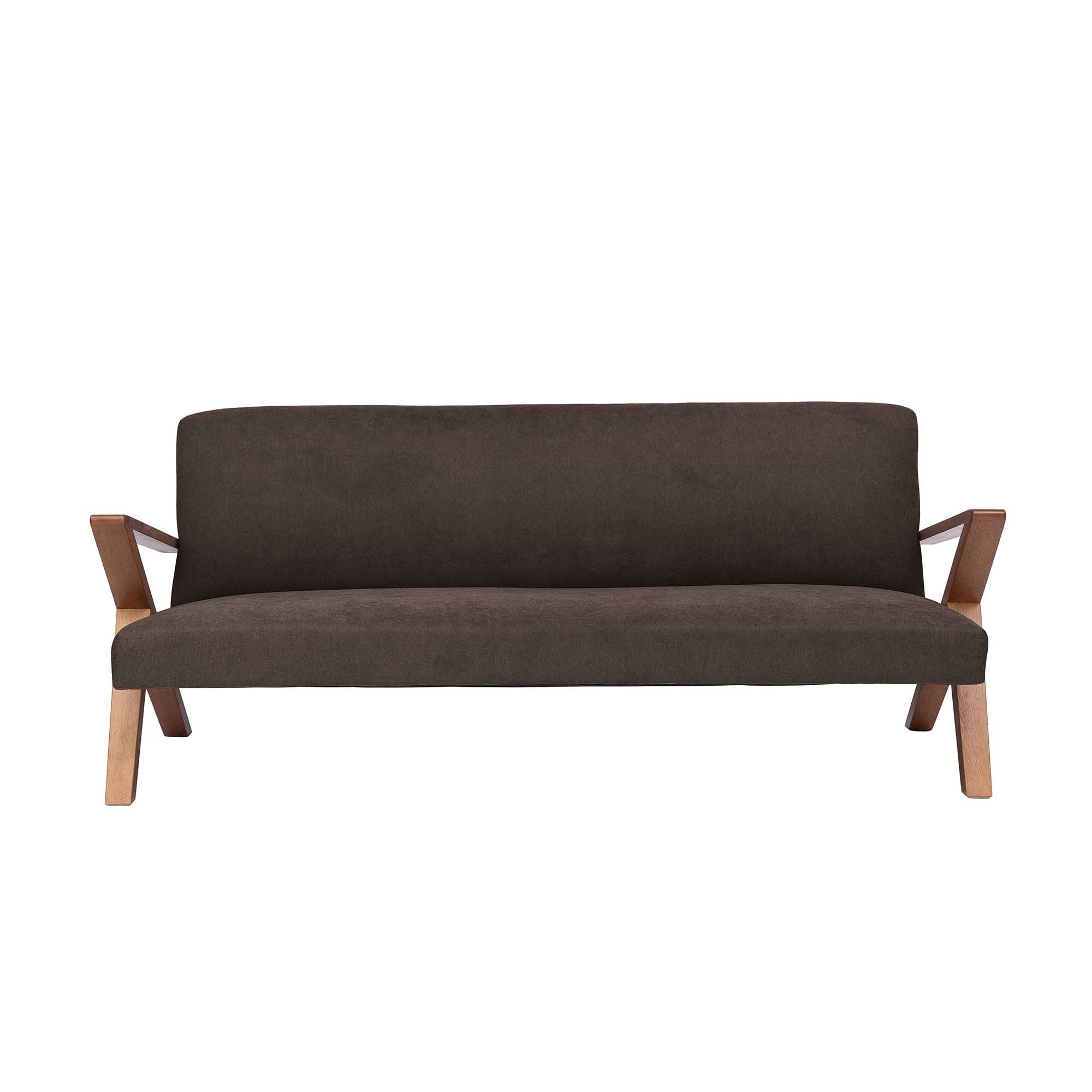 4-seater Sofa Beech Wood Frame, Walnut Colour brown fabric, front view