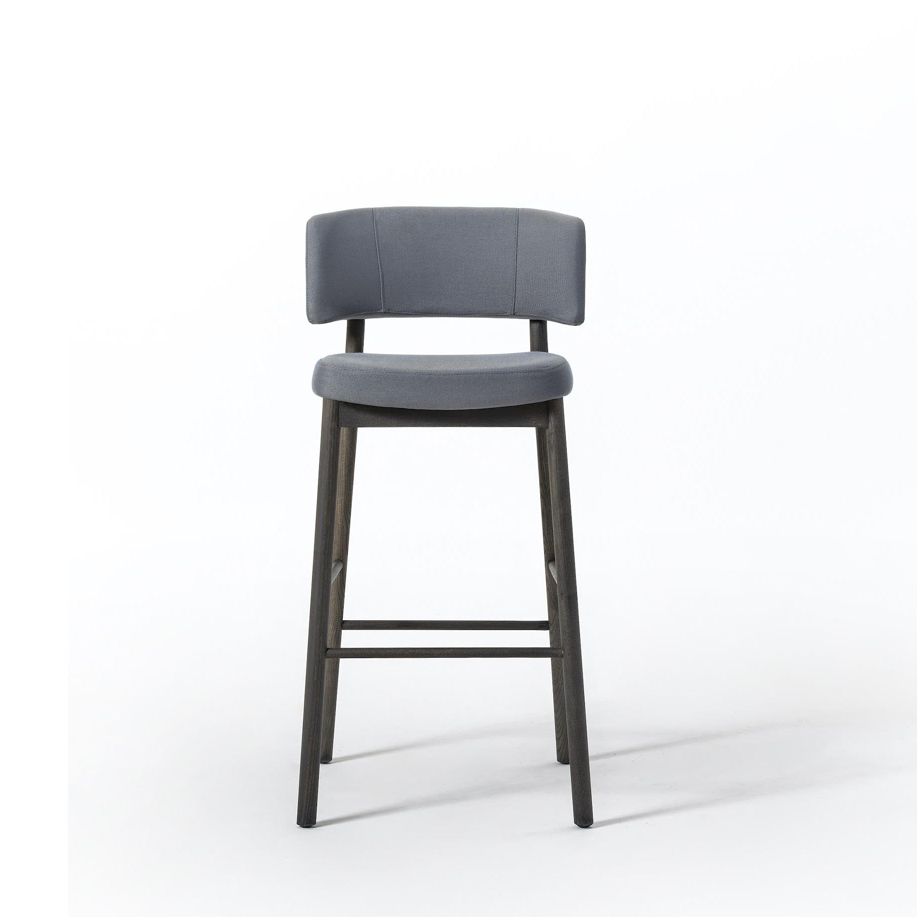 MARLEN Stool mahogany finish frame, blue upholstery front view