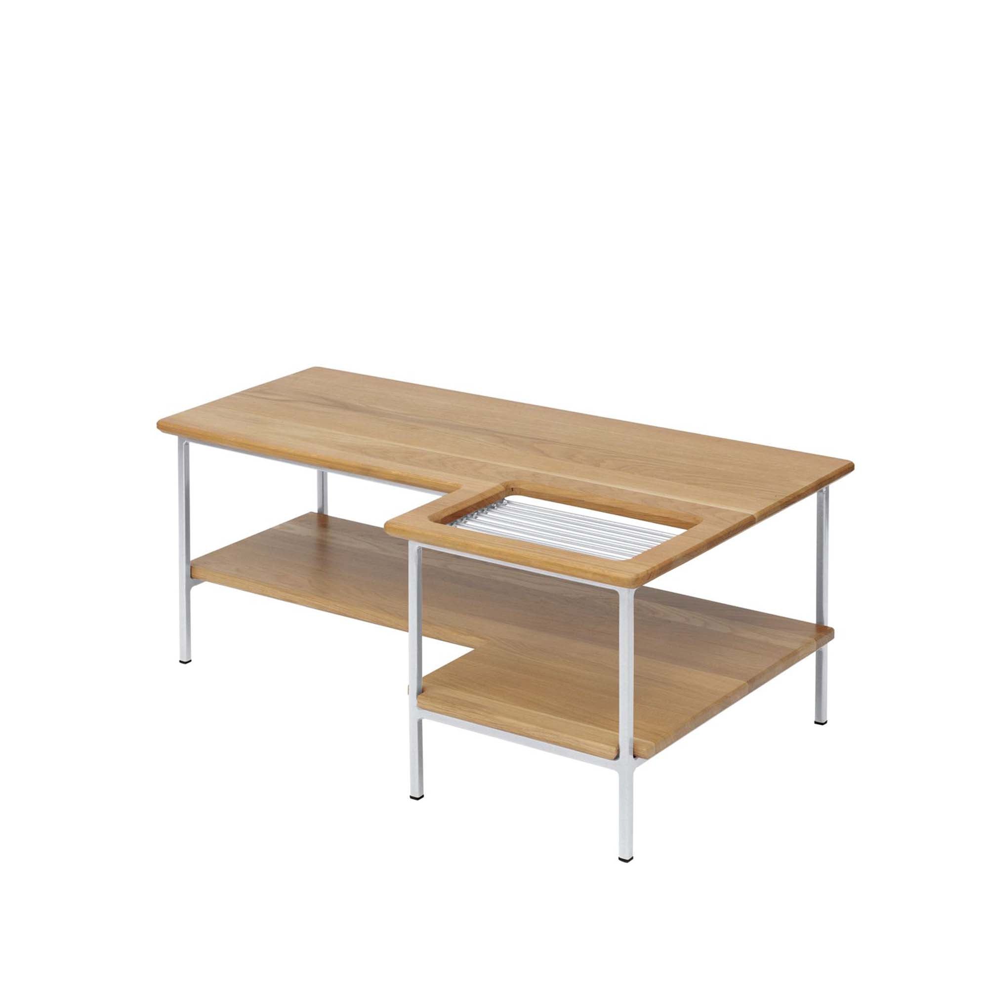 Living Room Table, Oak Wood, Natural Colour white frame, half-side view