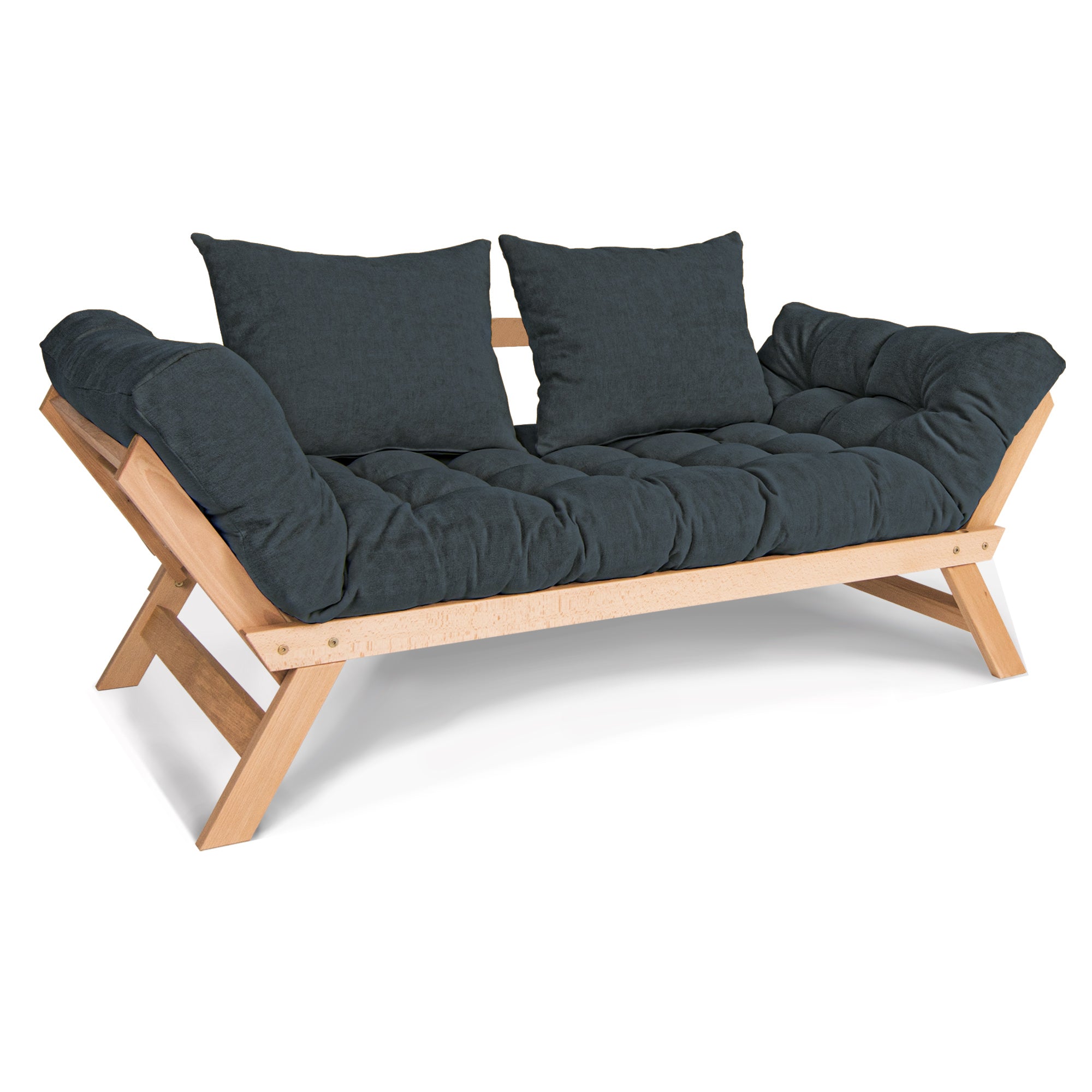 ALLEGRO Folding Sofa Bed, Beech Wood Frame, Natural Colour upholstery colour graphite