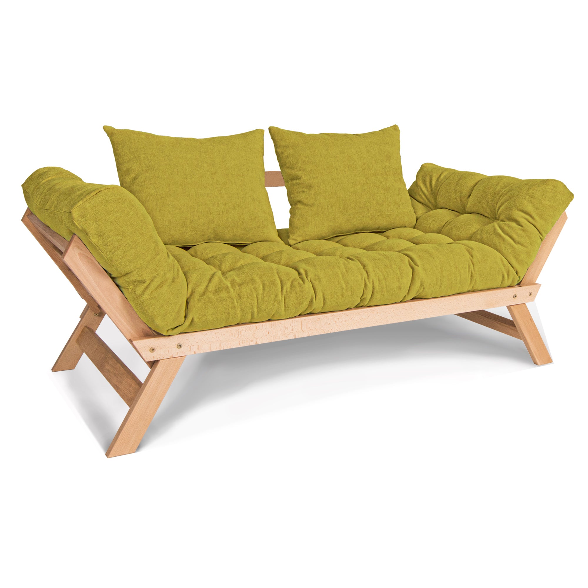 ALLEGRO Folding Sofa Bed, Beech Wood Frame, Natural Colour upholstery colour green