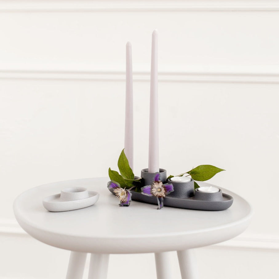 AYE Candle Holder 3 Funnel-grey with candles-interior view