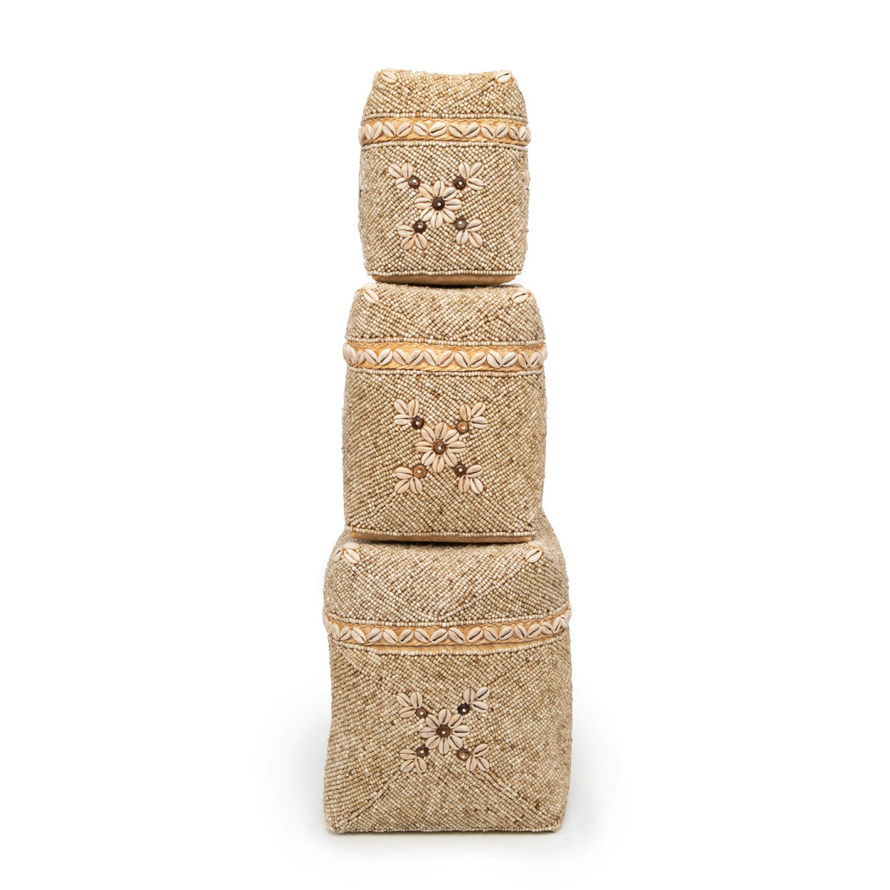 THE BEADED Baskets three set, front view