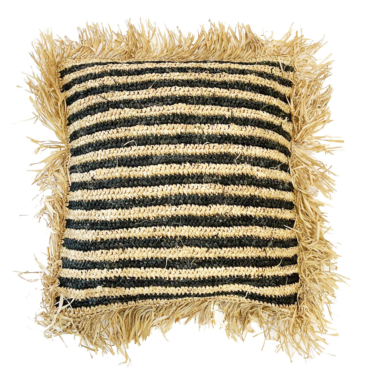 THE RAFFIA STRIPED COTTON Cushion Cover Natural-Black 60x60 cm front view white background