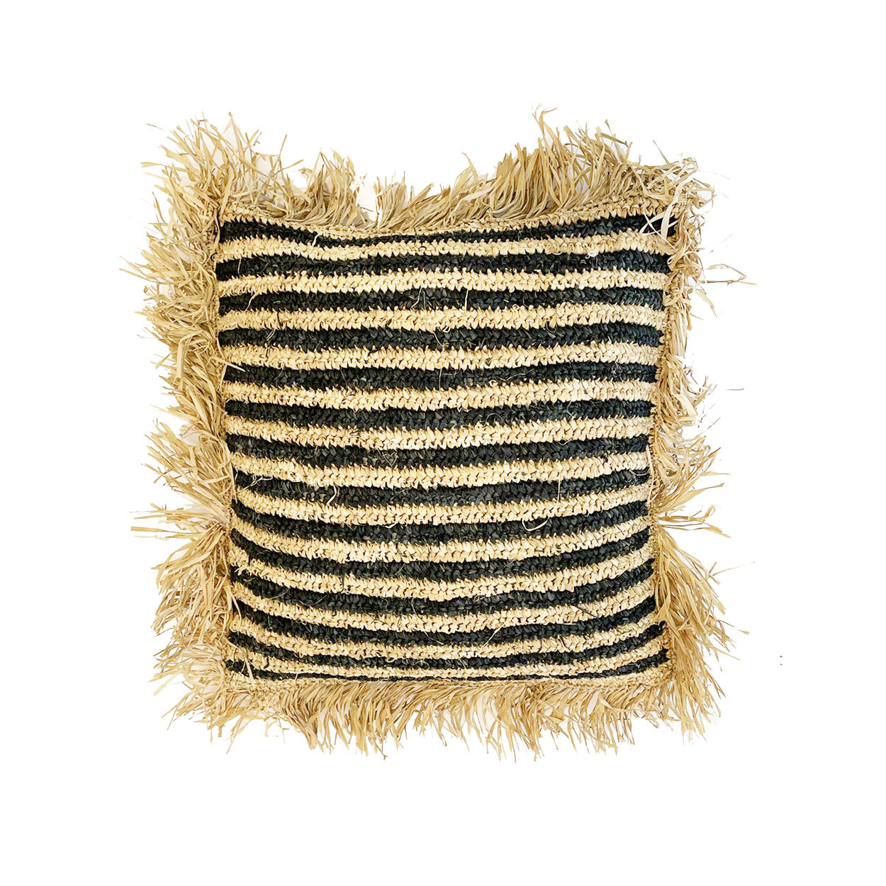 THE RAFFIA STRIPED COTTON Cushion Cover Natural-Black small front view