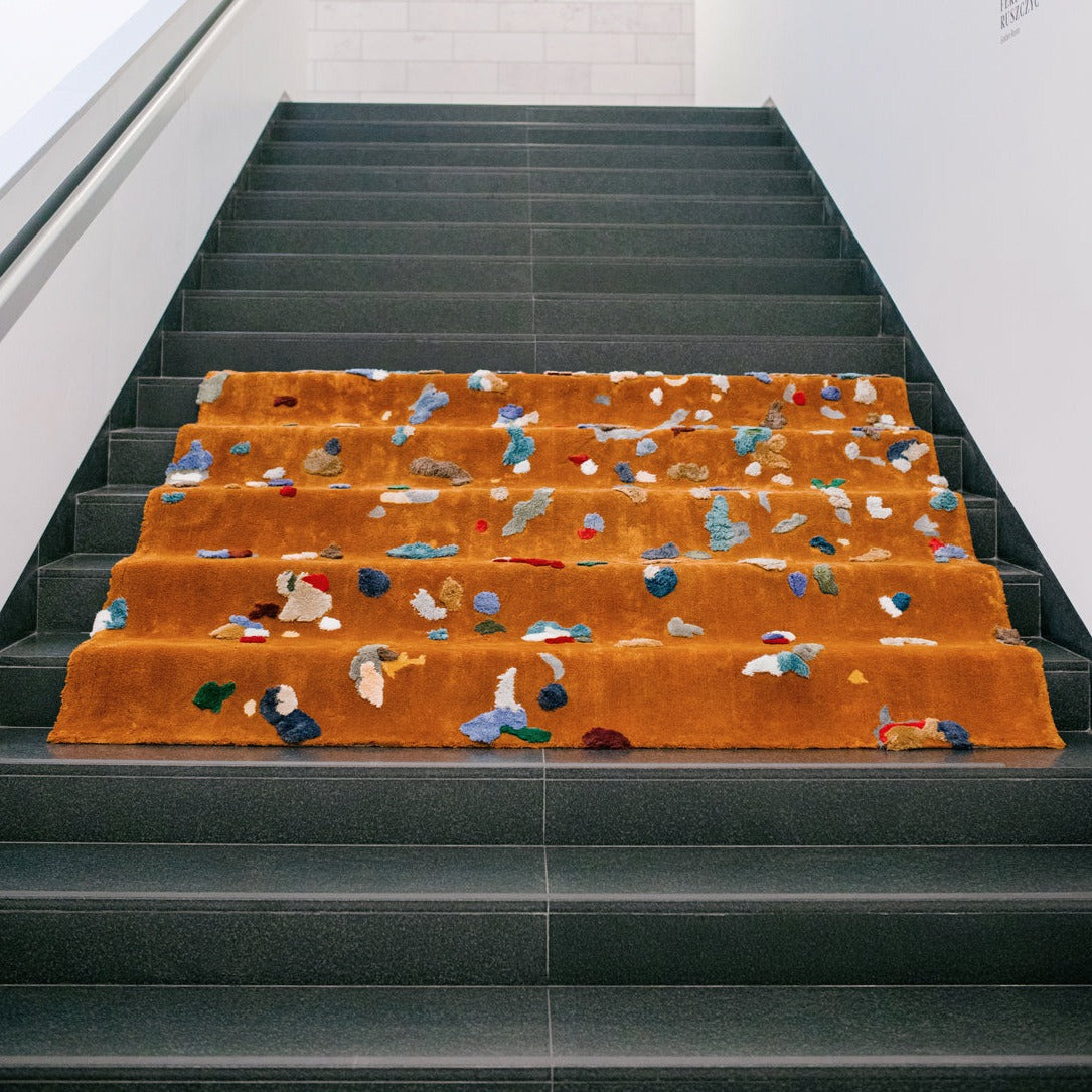 CHAOS Linen Rug-brown-large-interior stairs view