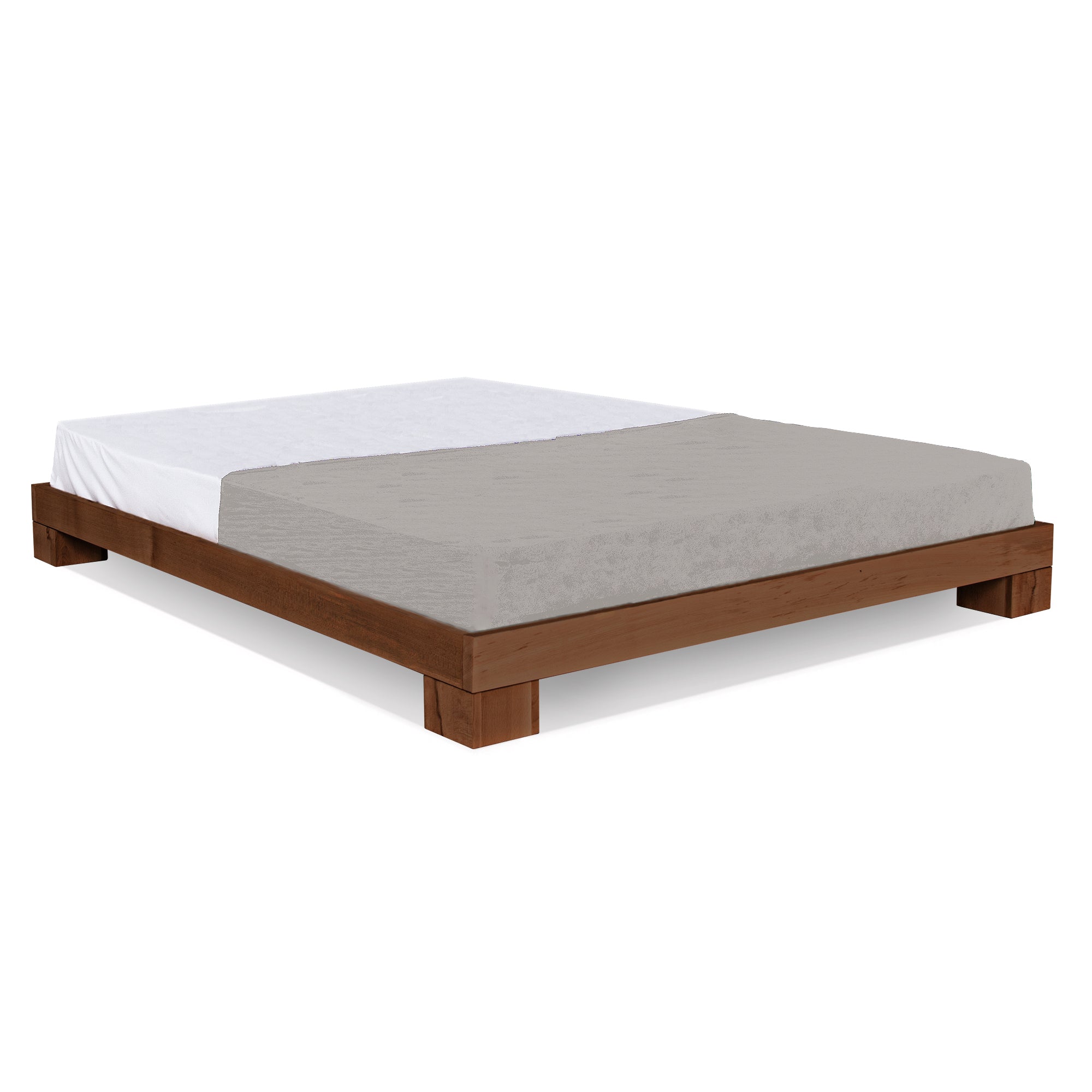 CUBE Double Bed, Beech Wood-walnut frame front view
