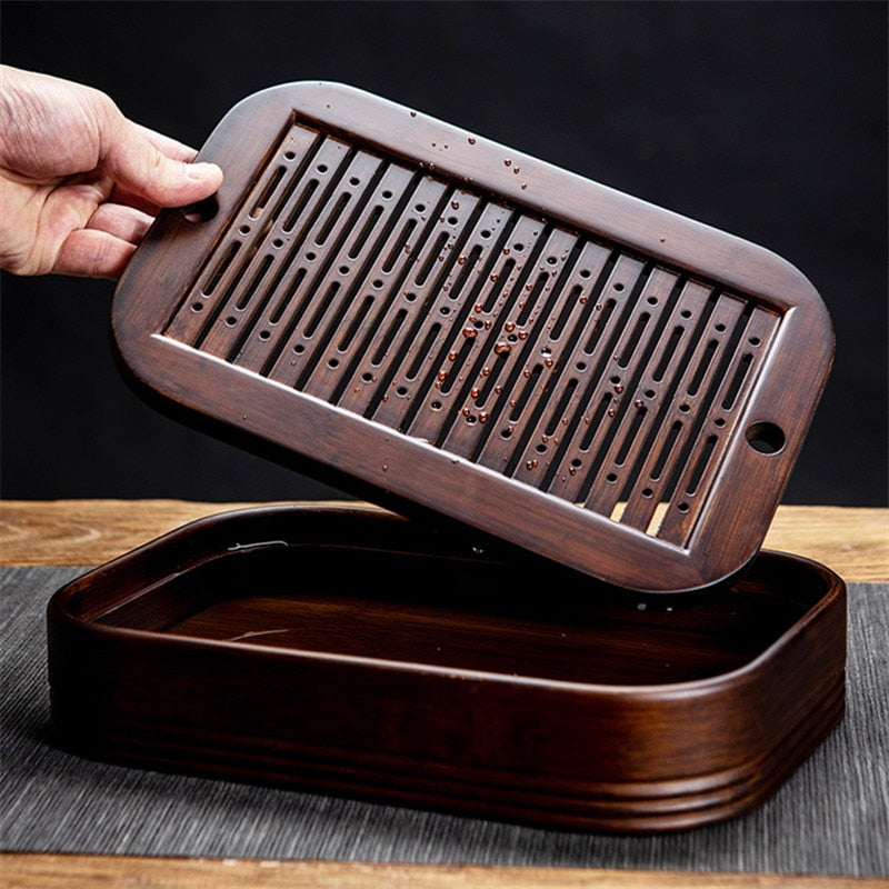 Natural Bamboo Wood Rectangle Tea Set opened