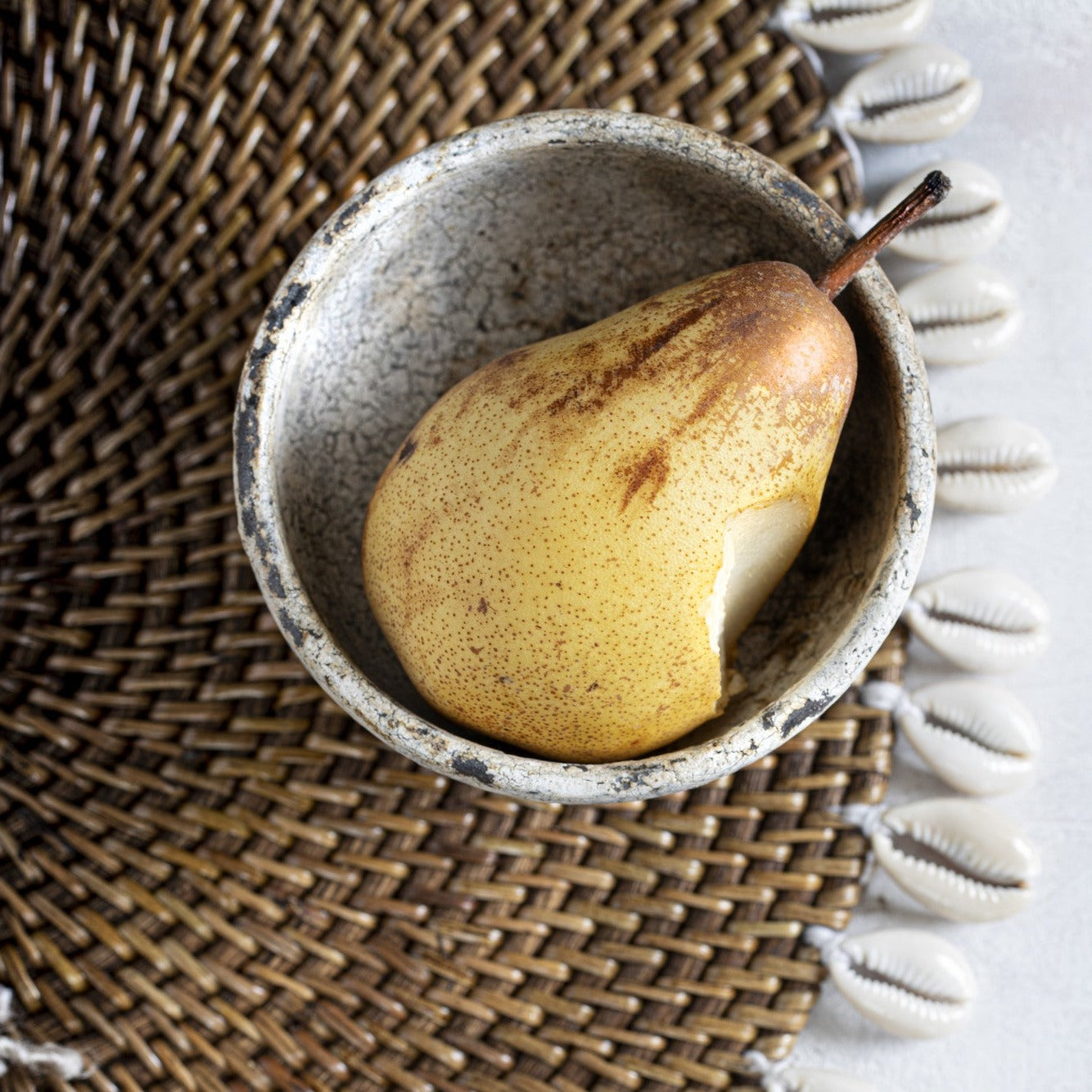 THE BURNED Bowl top view with pear