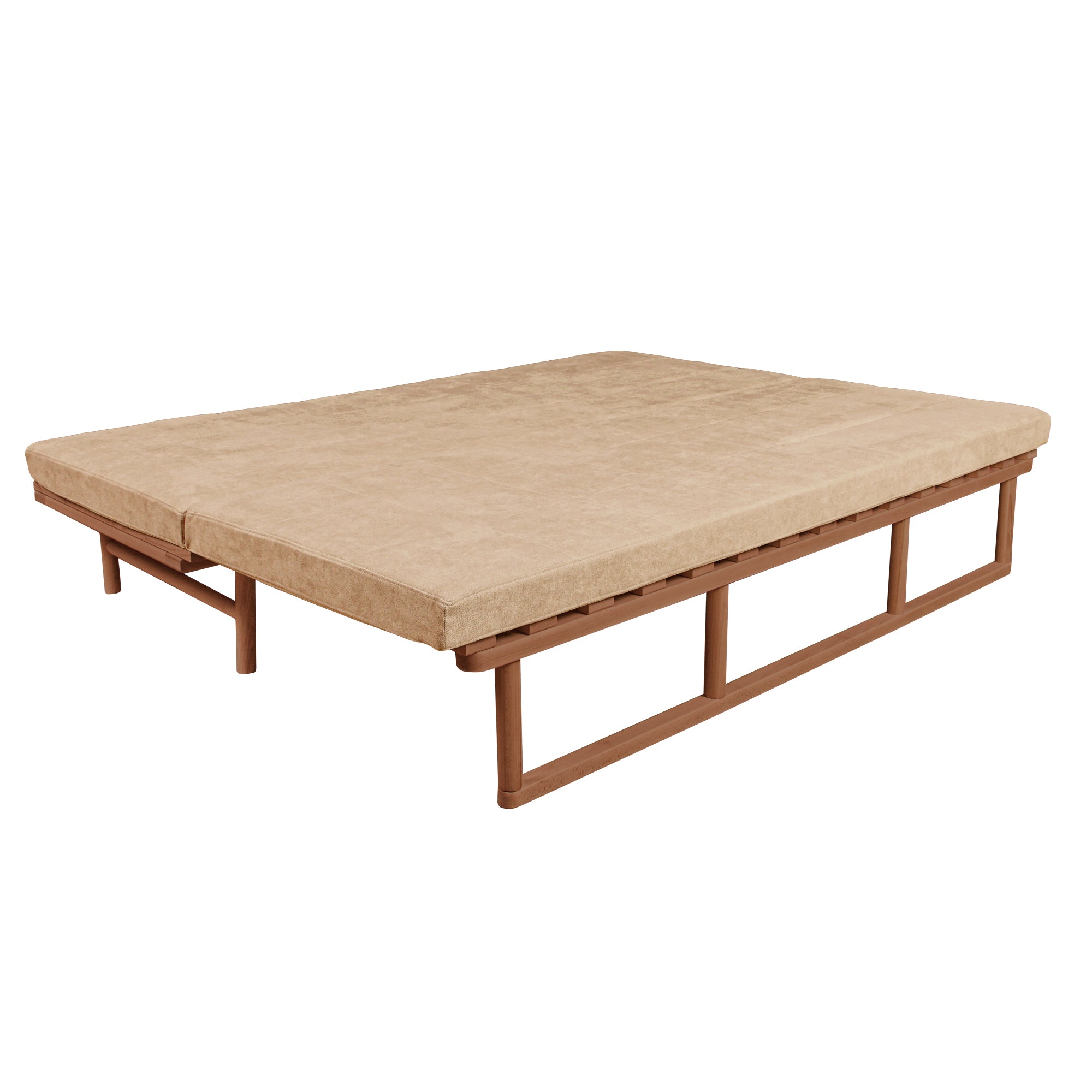 Le MAR Folding Daybed, Beech Wood Frame, Caramel Colour-beige upholstery-folded view