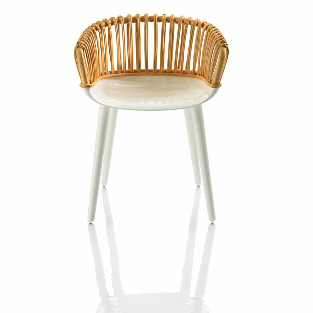 CYBORG CLUB Chair white with wicker back front view