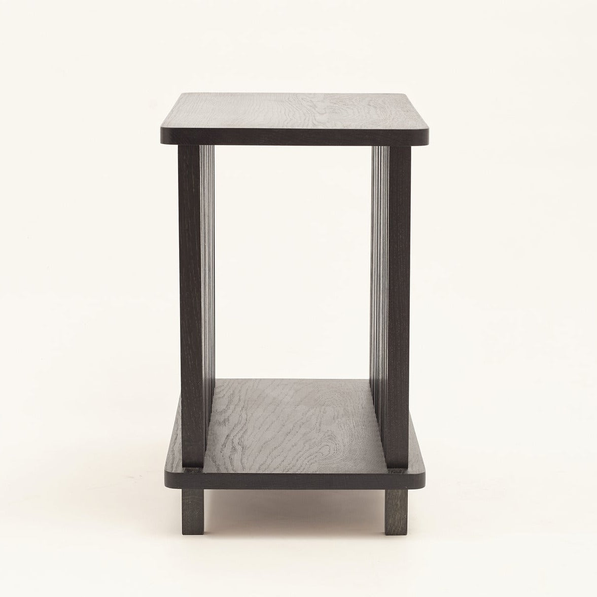 QUBANC Newspaper Holder Oak-black side view-white background