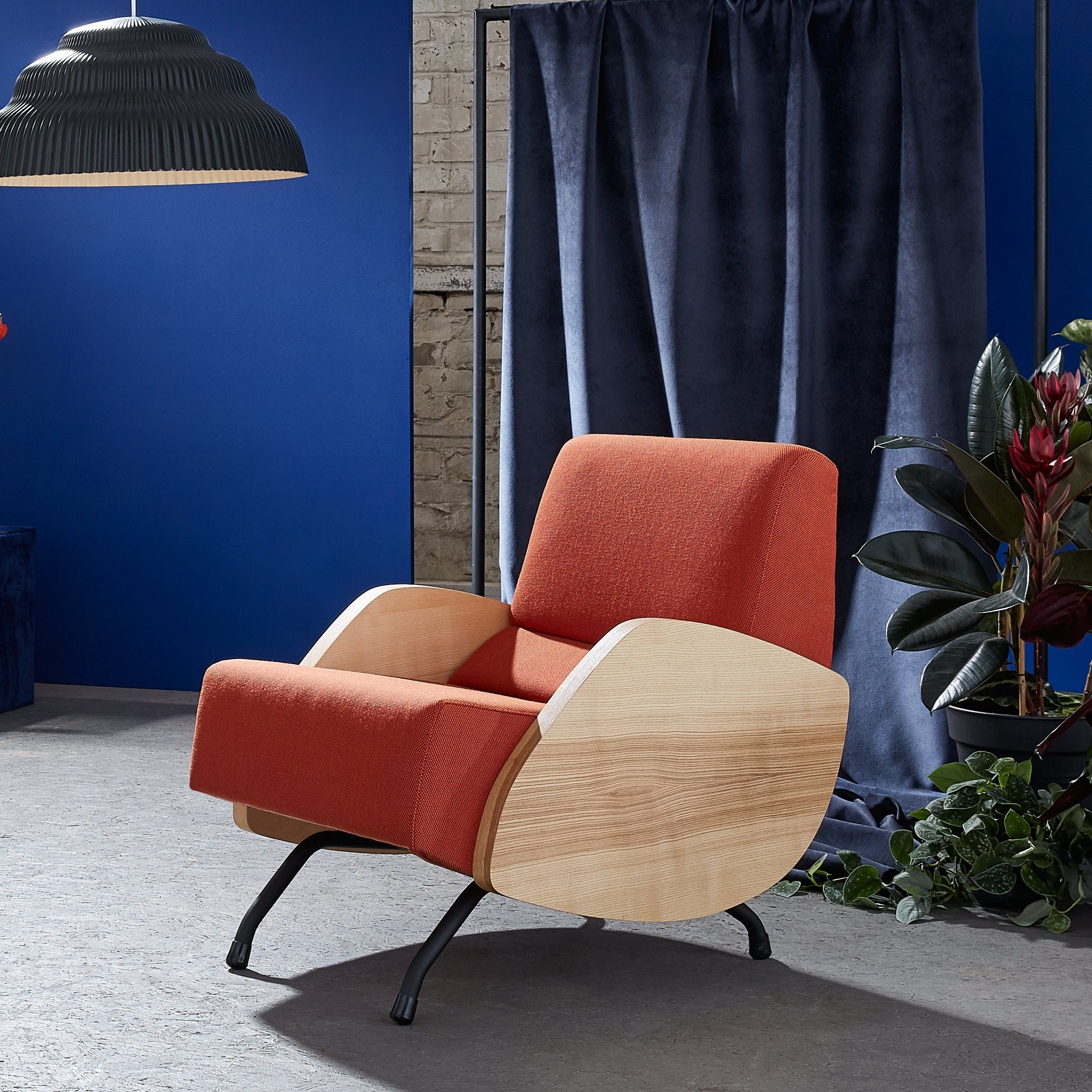 R360 Armchair walnut frame upholstery colour red