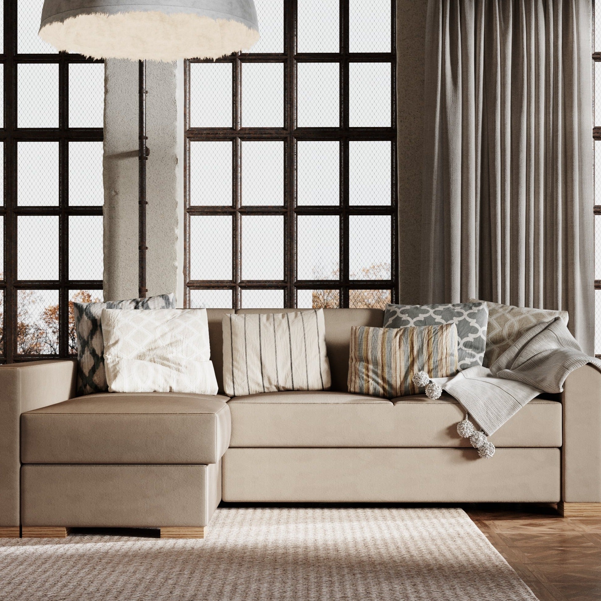 STABLE Corner Sofa Left upholstery colour beige interior view