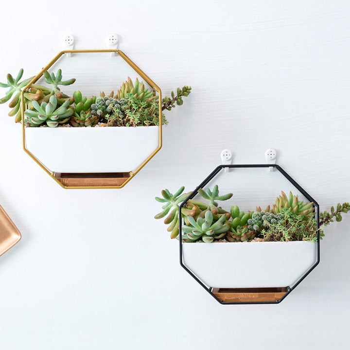 Semplice vaso da fiori in ceramica ottagonale geometrico appeso alla parete