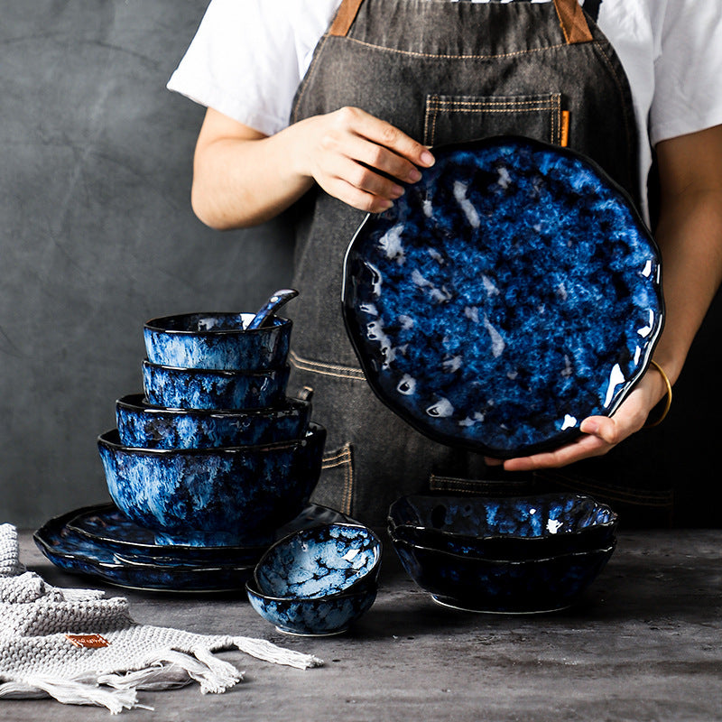 Piatti e ciotole in ceramica blu stile retrò giapponese