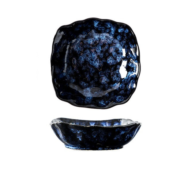 Piatti e ciotole in ceramica blu stile retrò giapponese