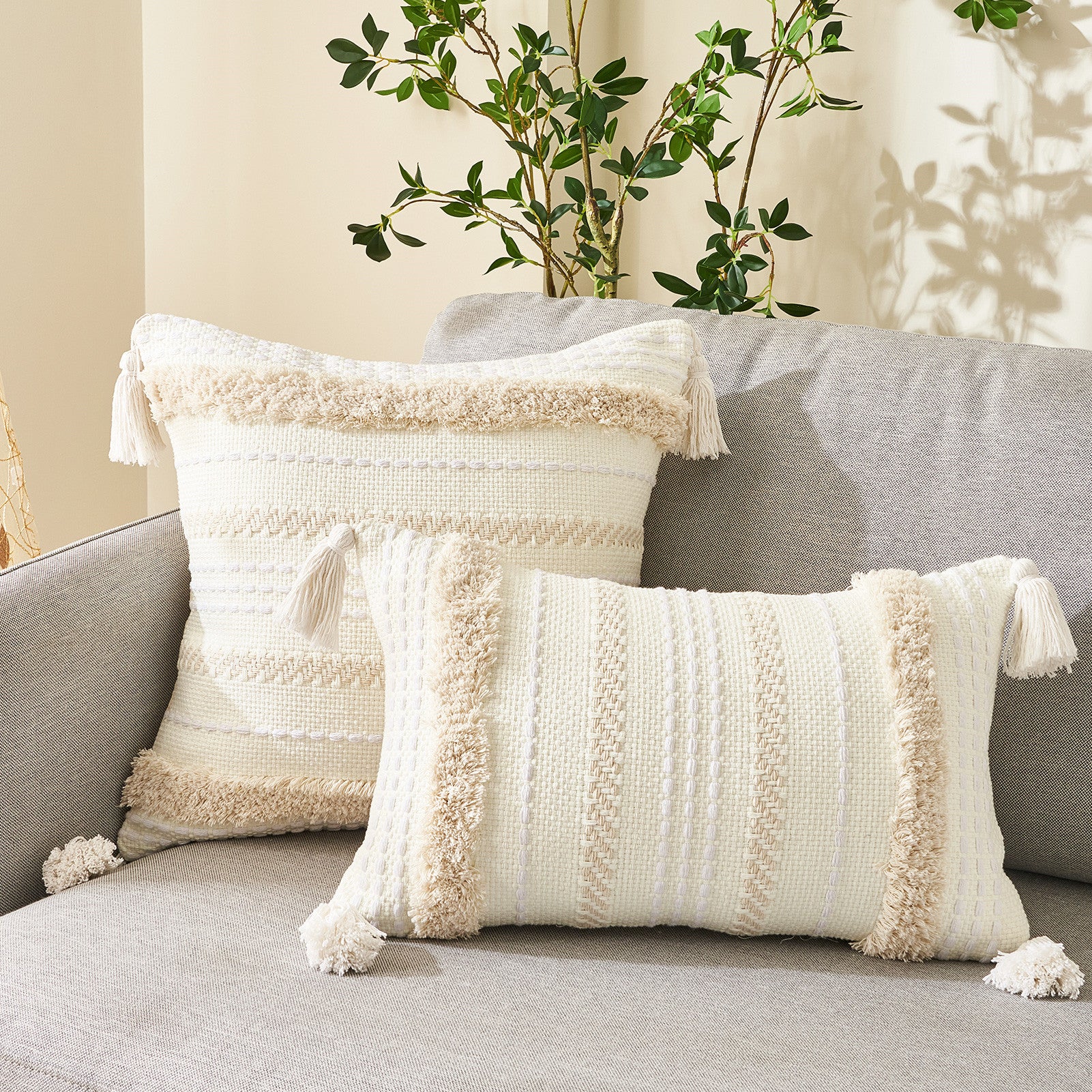 COTTON LINEN Copricuscino con nappe