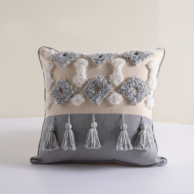 DURABLE GREY Copricuscino in cotone e lino con nappe