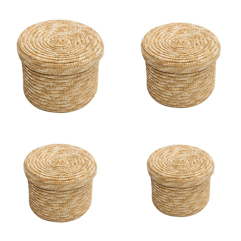 Cesto portaoggetti in paglia intrecciata fatto a mano