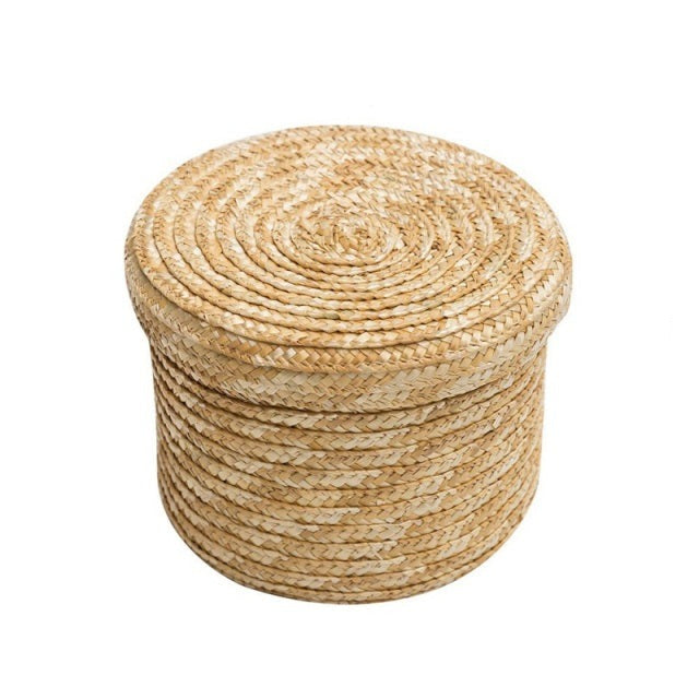 Cesto portaoggetti in paglia intrecciata fatto a mano