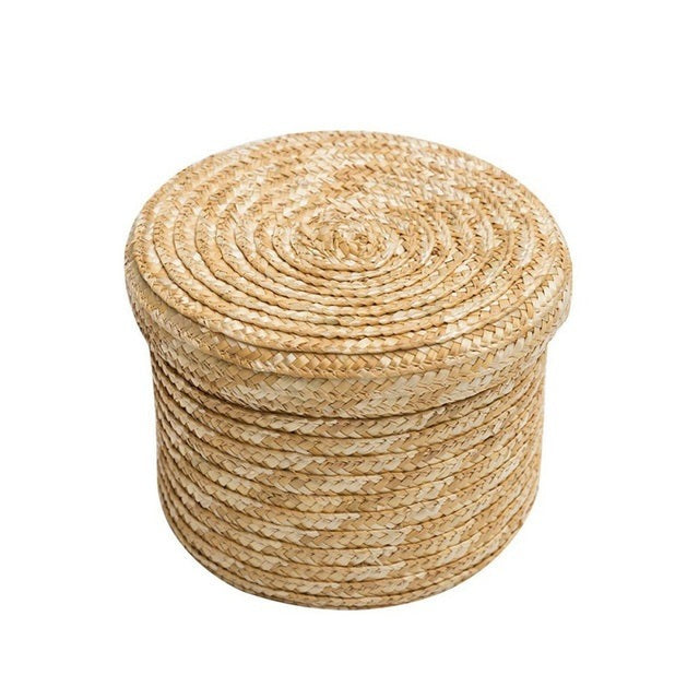 Cesto portaoggetti in paglia intrecciata fatto a mano