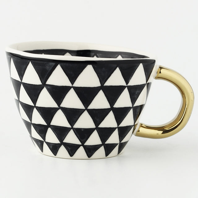 Tazze in ceramica geometrica dipinte a mano con manico d'oro