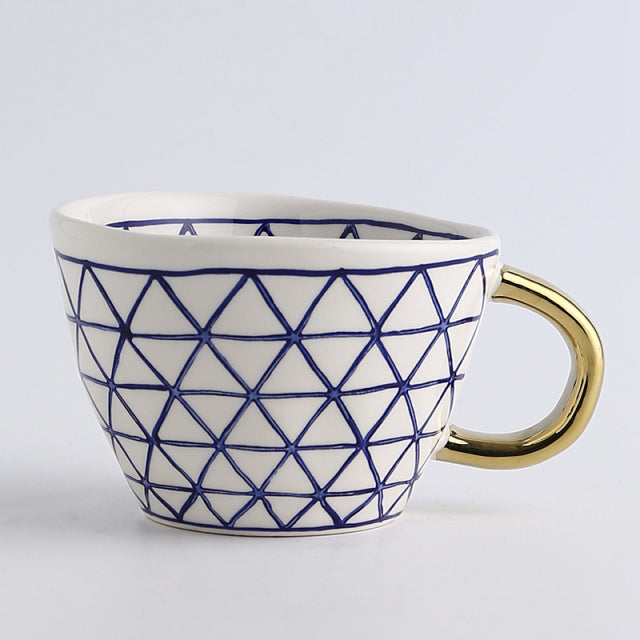Tazze in ceramica geometrica dipinte a mano con manico d'oro